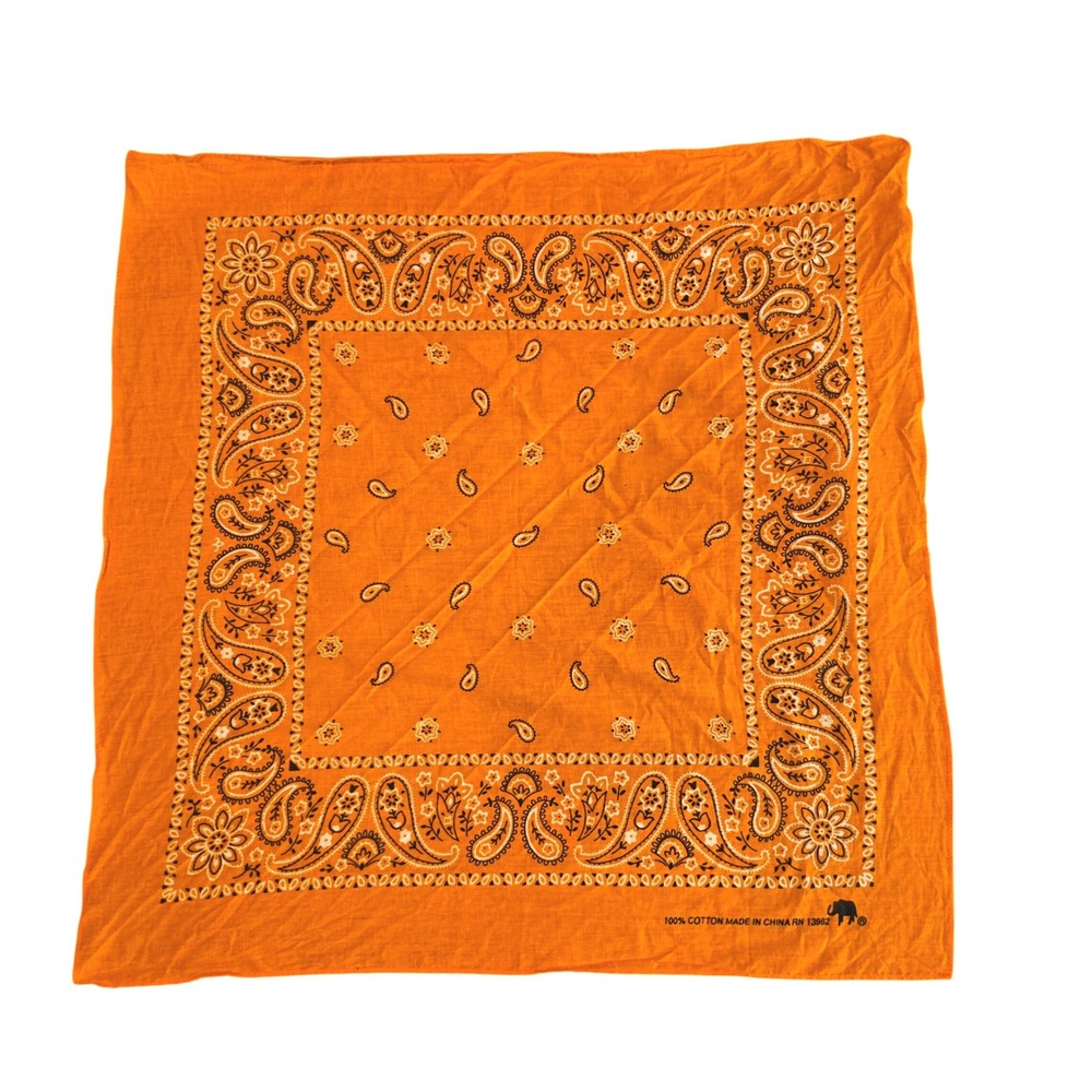 Elephant Brand Orange Paisley Bandana 100% Cotton Square Scarf RN 13962